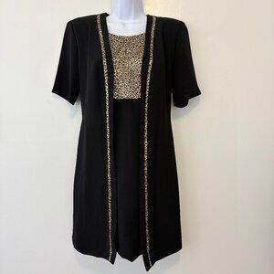 Vintage Y2K Perceptions Sheath Dress Black Cheetah Size 8 Short Sleeve